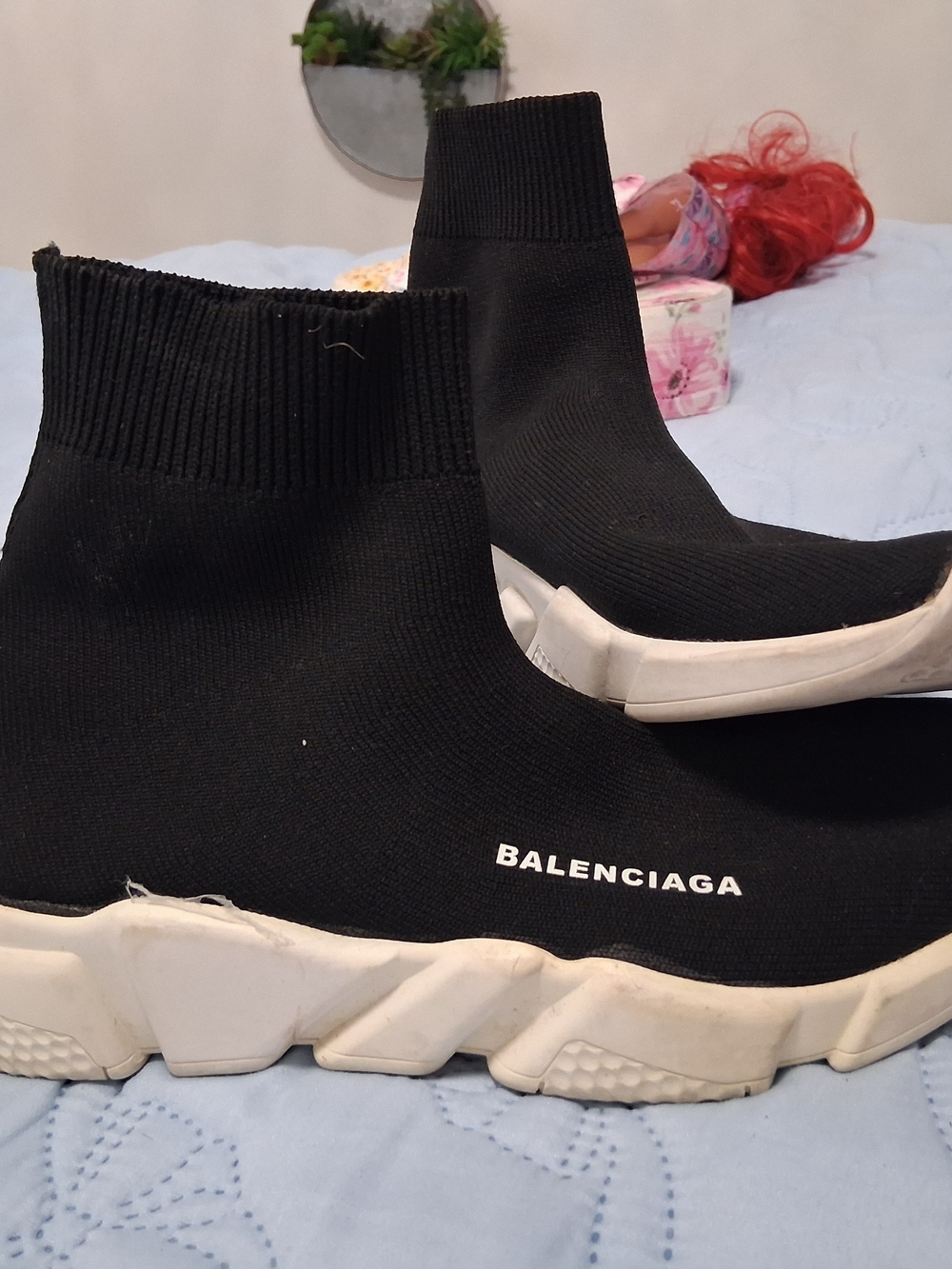 Balenciaga Black Knit Sock Sneakers with White Sole